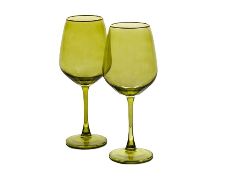 סט 6 גביעי יין 550 מ"ל זכוכית ירוק זהב GREEN GOLD CRYSTALINE