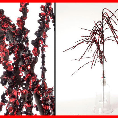 ענף קישוט עלים מנצנצים Guliano בצבע שחור אדום 90 ס"מ
