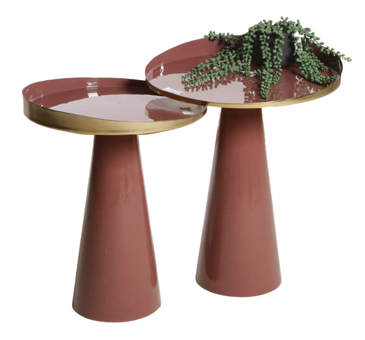 שולחן צד עגול 53 ס"מ CONNOR בורדו עם פס זהב B-DECOR