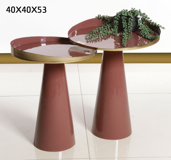 שולחן צד עגול 53 ס"מ CONNOR בורדו עם פס זהב B-DECOR