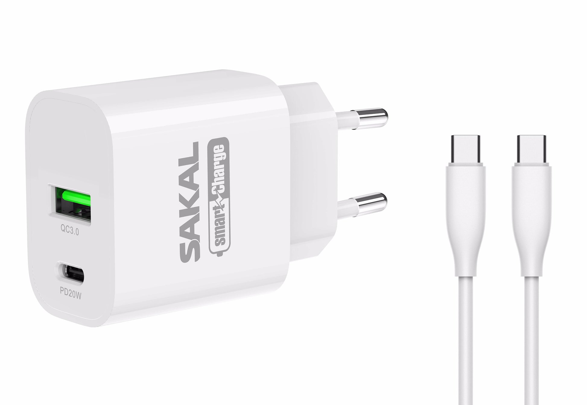 מטען חשמל מהיר 20W  עם שתי יצאות C + USB וכבל