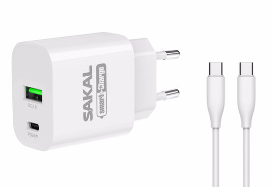 מטען חשמל מהיר 20W  עם שתי יצאות C + USB וכבל