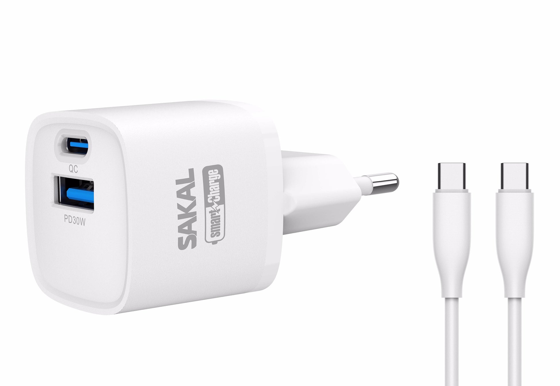 מטען חשמל מהיר 30W  עם שתי יצאות C + USB וכבל