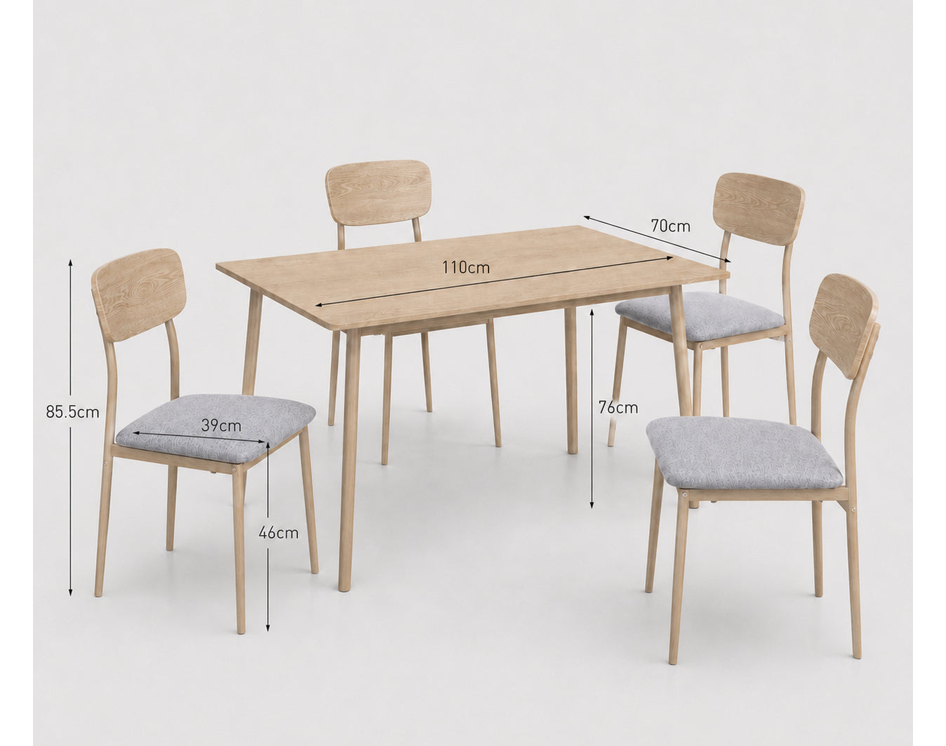פינת אוכל עם 4 כסאות דגם איתן צבע בטון