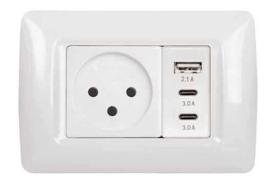 סט 3 מקום שקע+מטען מודולרי 15W+מתאם+מסגרת
