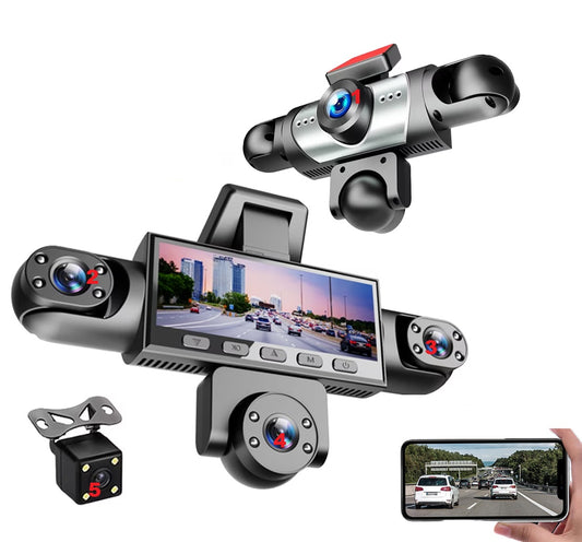 מצלמת דרך חכמה לרכב 360 מעלות עם 5 מצלמות לכיסוי מלא כולל צילום בחניה והקלטה בתנועה