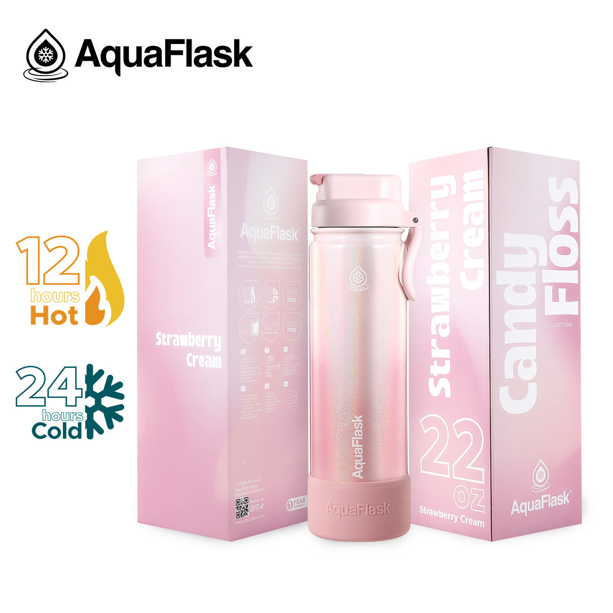 בקבוק שתייה תרמי Strawberry Cream קרם תות ורוד עדין CANDY FLOSS FLIP SIP נפח 650 מייל.