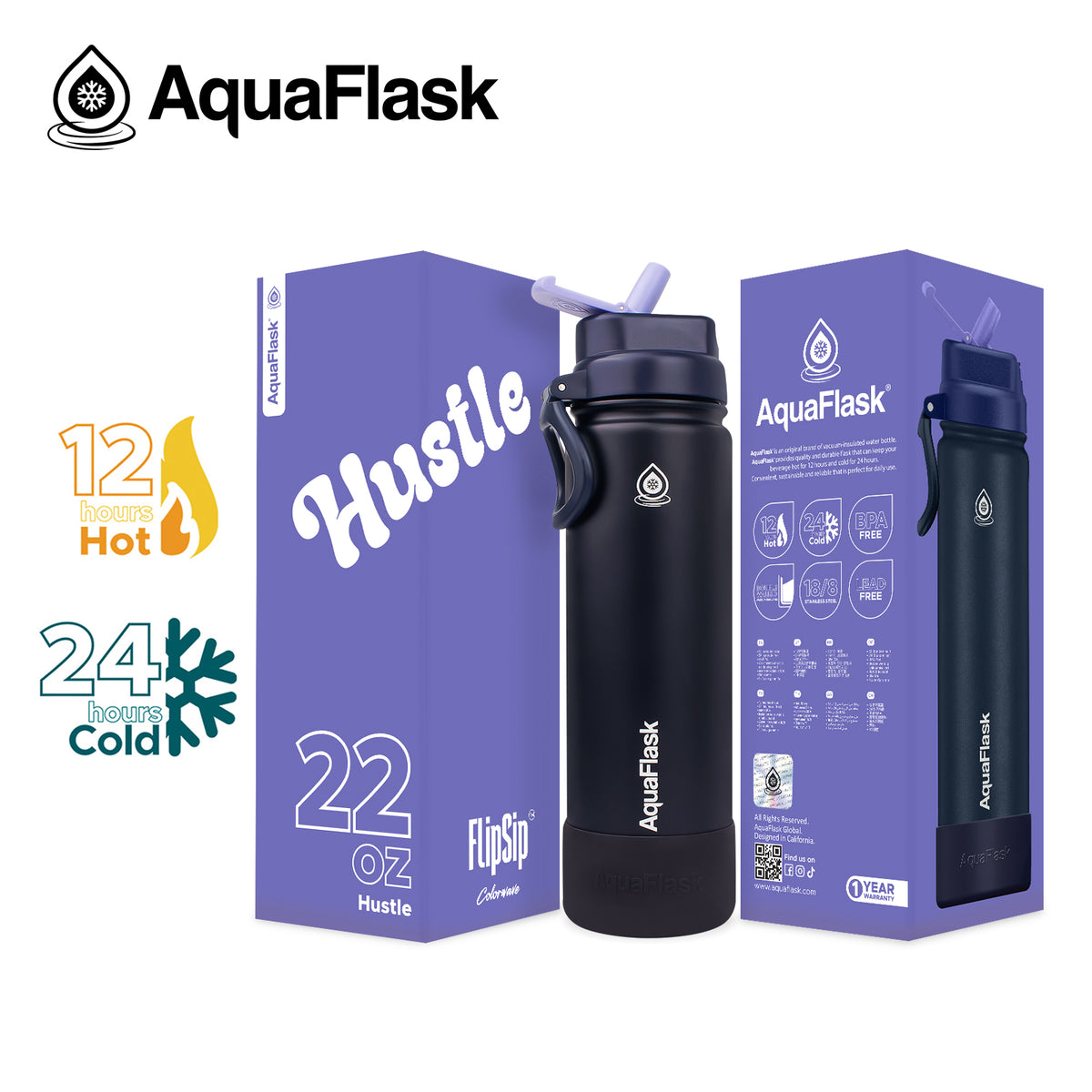 בקבוק שתייה תרמי Hustle האסל כחול סגול עמוק FLIP SIP Colorwave s2 נפח 650 מייל
