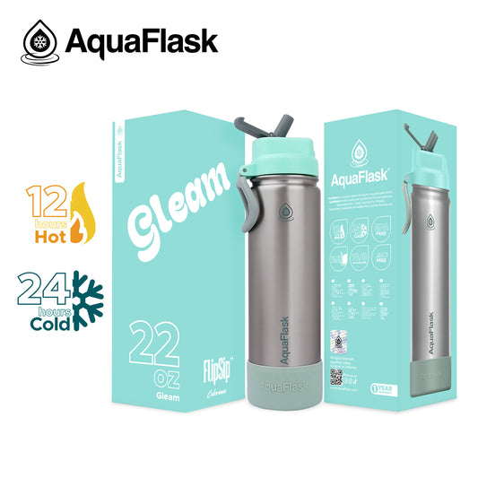 בקבוק שתייה תרמי Gleam גלם נירוסטה עם טורקיז FLIP SIP Colorwave s2 נפח 650 מייל