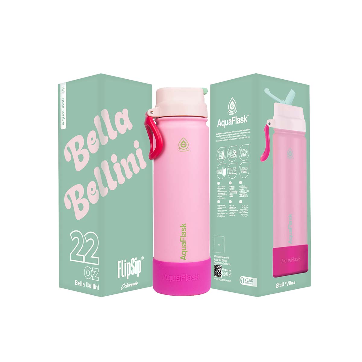 בקבוק שתייה תרמי Bella Bellini בלה בליני ורוד רך FLIP SIP Colorwave נפח 650 מייל