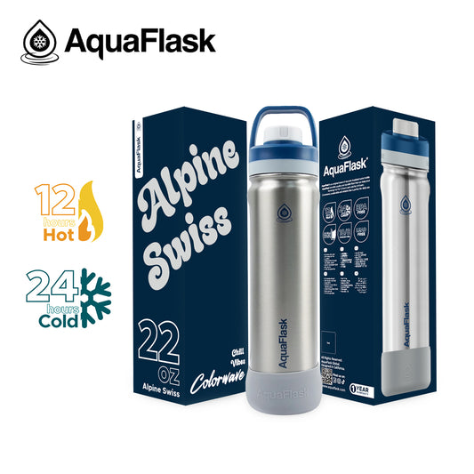 בקבוק שתייה תרמי Alpine Swiss אלפים שווייצריים נירוסטה וכחול NEW REGULAR Colorwave נפח 650 מייל