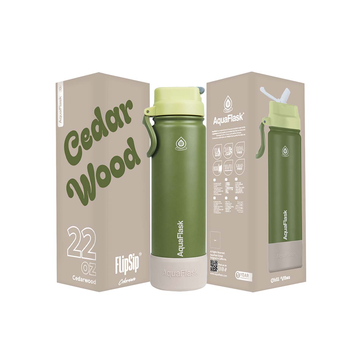 בקבוק שתייה תרמי Cedarwood עץ ארז ירוק טבעי FLIP SIP Colorwave נפח 650 מייל