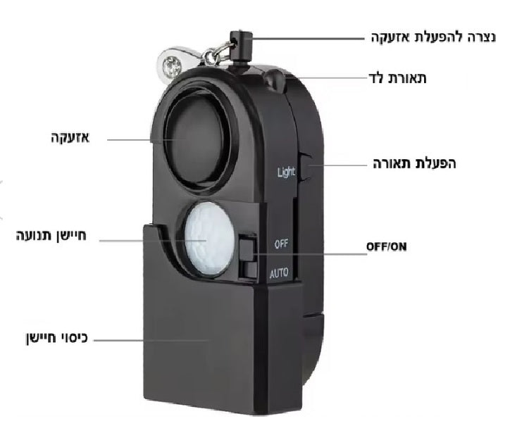 אזעקת חירום אישית עוצמתית ניידת עם חיישן תנועה לביטחון אישי בכל מקום