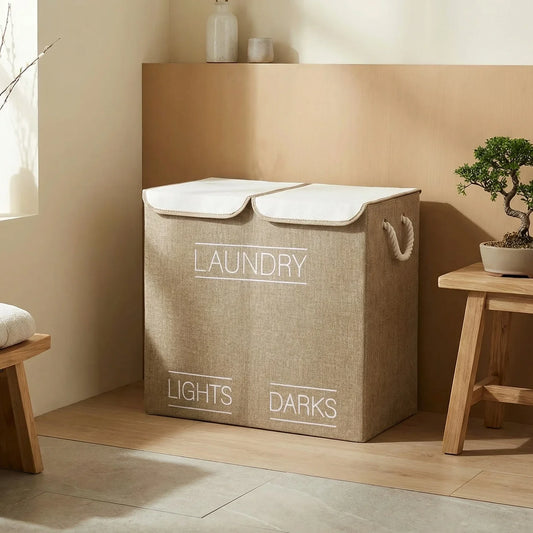 סל כביסה מחולק 2 תאים בז'