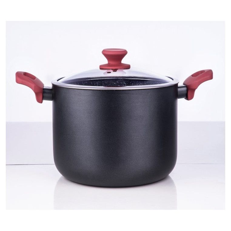 סיר מרק 15.5*26 ס"מ 7.4 ליטר ציפוי בגימור שיש ידית אדומה RAINBOW