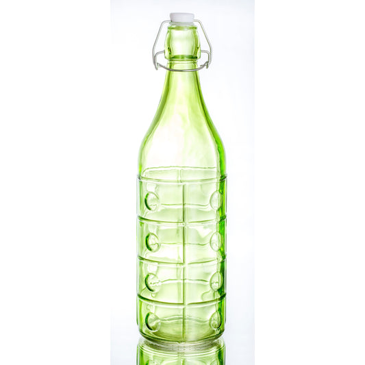 בקבוק זכוכית מעוצב למים 1 ליטר עם פקק בצבע ירוק פיסטוק