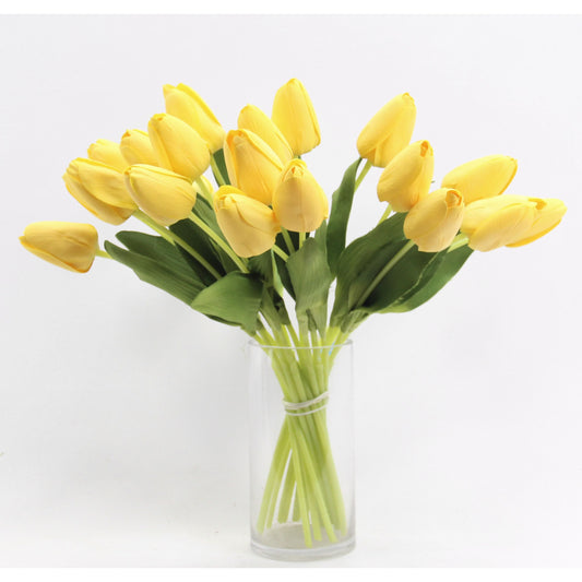 פרח מלאכותי טוליפ צהוב קצר