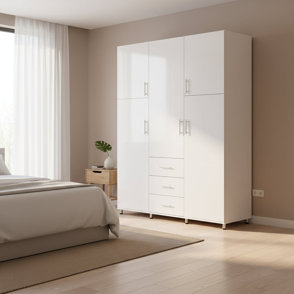 ארון  בגדים אייל 1.80 מטר+ 3 מגירות לבן