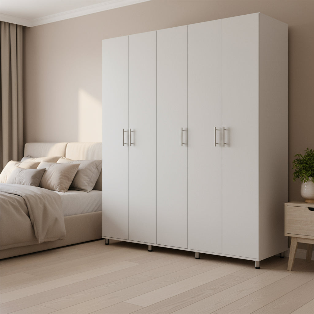 ארון בגדים עמי 5 דלתות טקסטיל שמנת