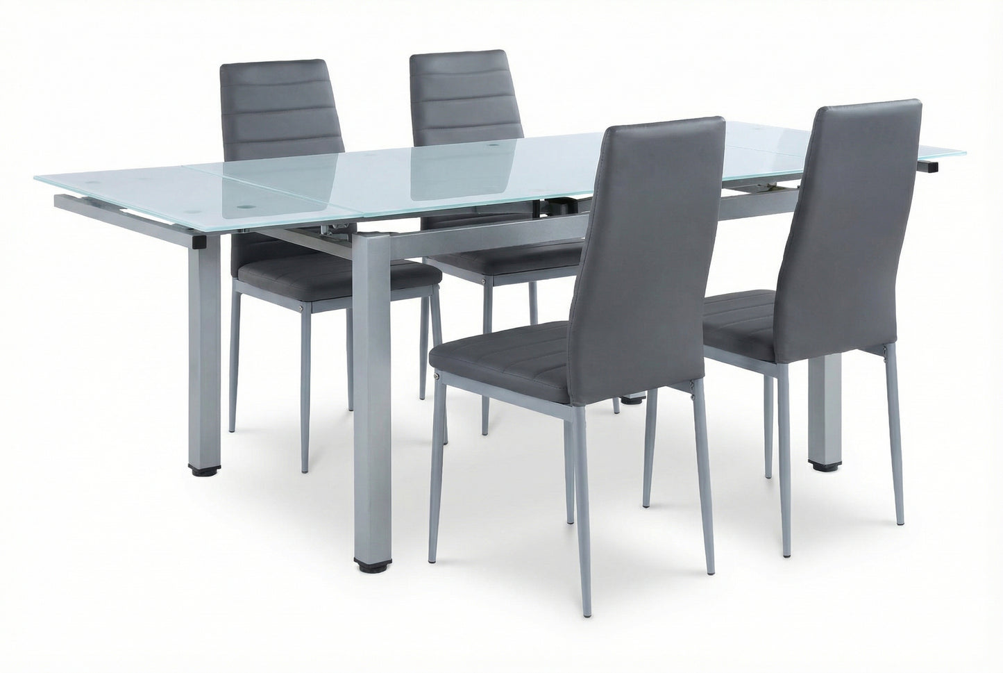 פינת אוכל דגם ונציה - שולחן אוכל לבן ו4 כסאות באפור