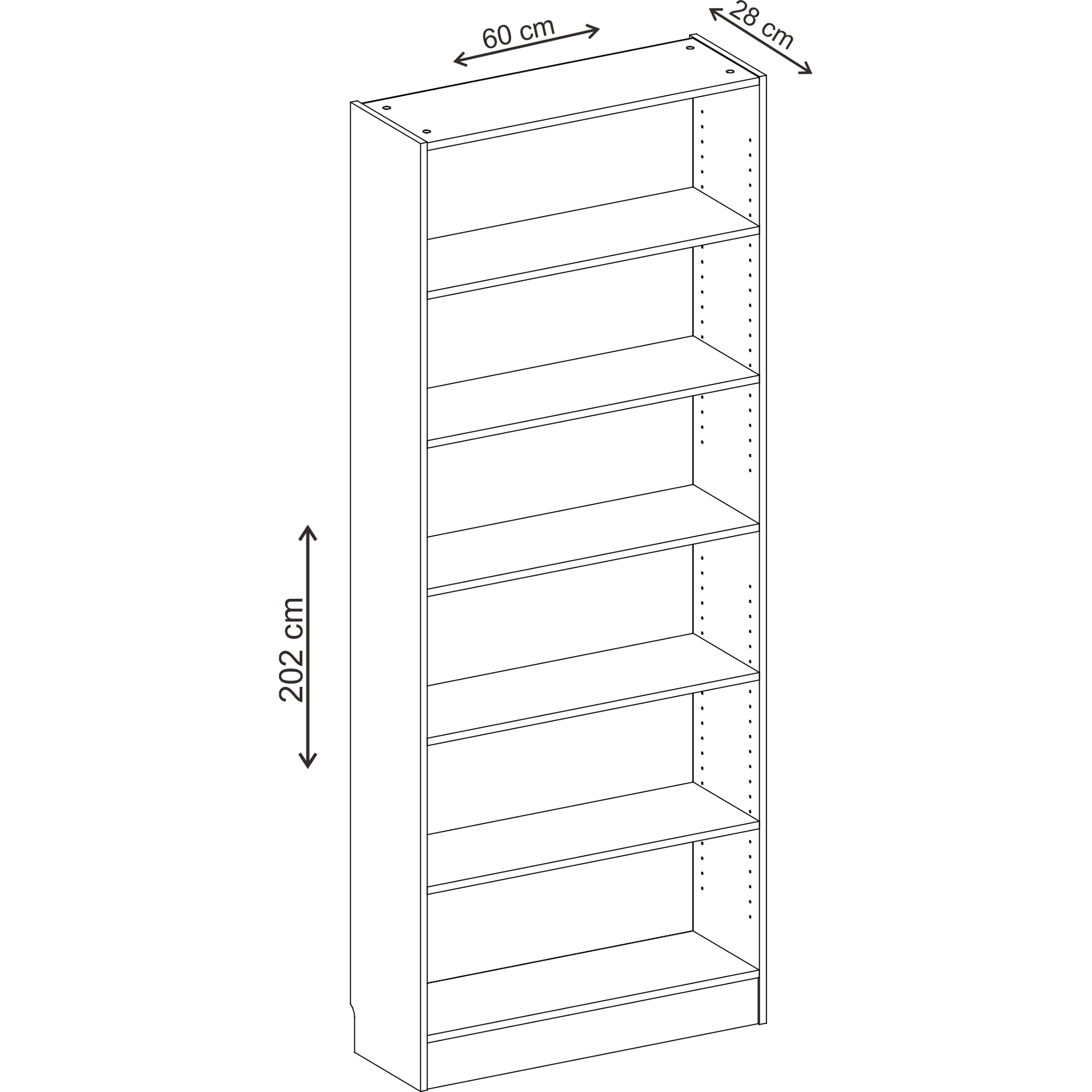 כוננית ספרים 60*28*202 ס"מ לבן