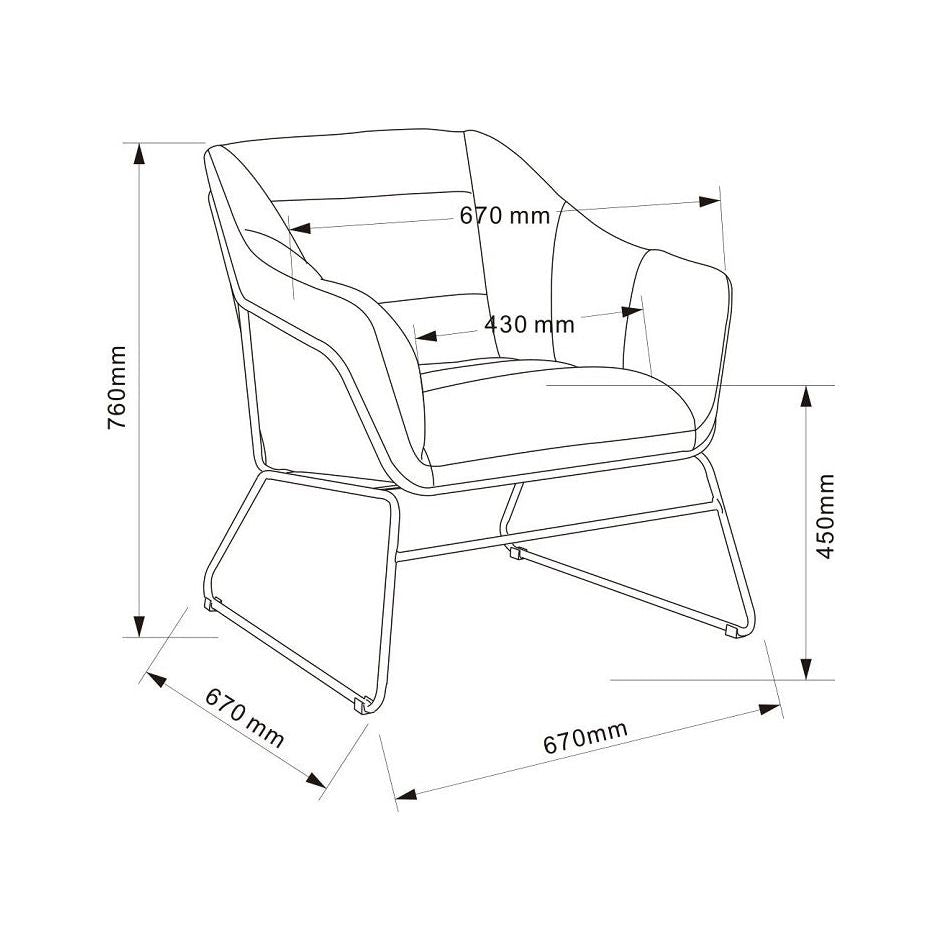 כיסא מצויר עם מידות בסנטימטרים.