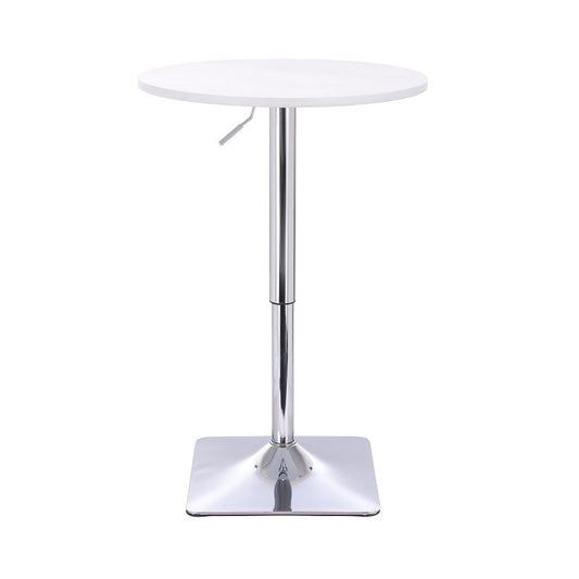 שולחן בר עגול לבן 60 ס"מ  רגל מרובעת כרום