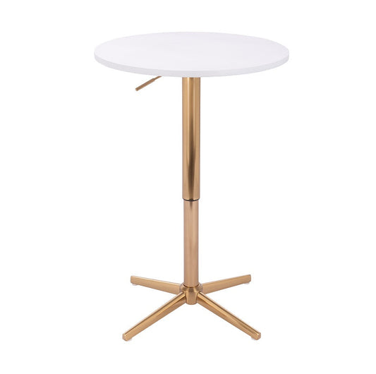 שולחן בר עגול לבן 60 ס"מ  רגל כוכב זהב