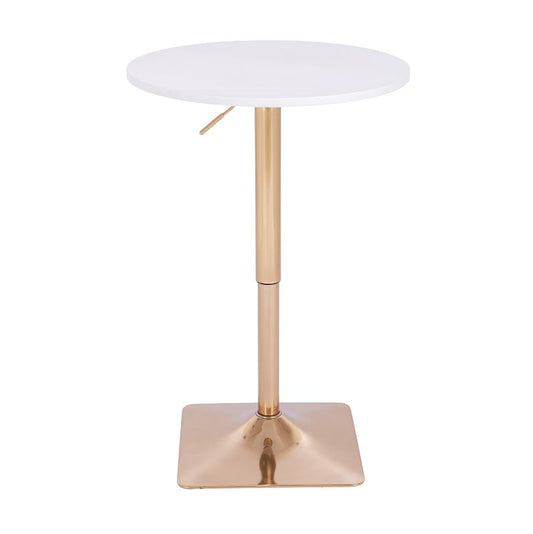 שולחן בר עגול לבן 60 ס"מ  רגל מרובעת זהב