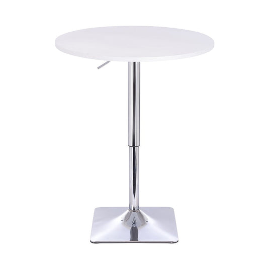 שולחן בר עגול לבן 70 ס"מ  רגל מרובעת כרום