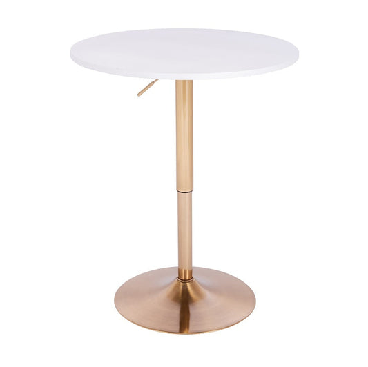 שולחן בר עגול לבן 70 ס"מ  רגל עגולה זהב
