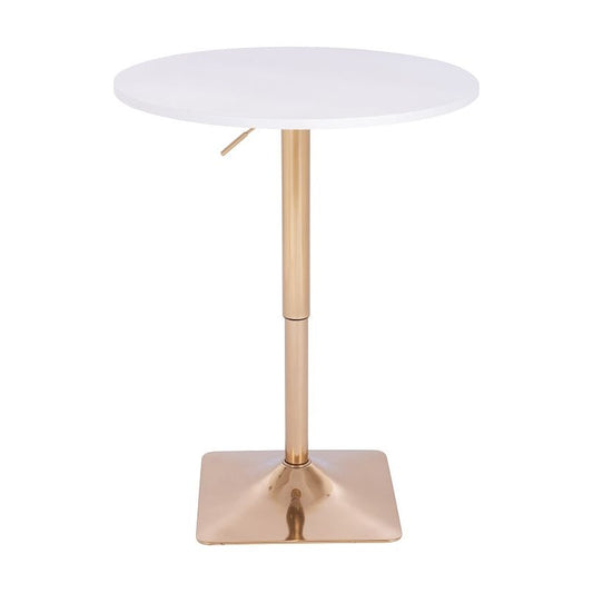 שולחן בר עגול לבן 70 ס"מ  רגל מרובעת זהב