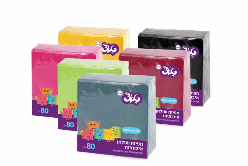מפיות טאצ חד שכבתיות 80 יח במארז צבעים  