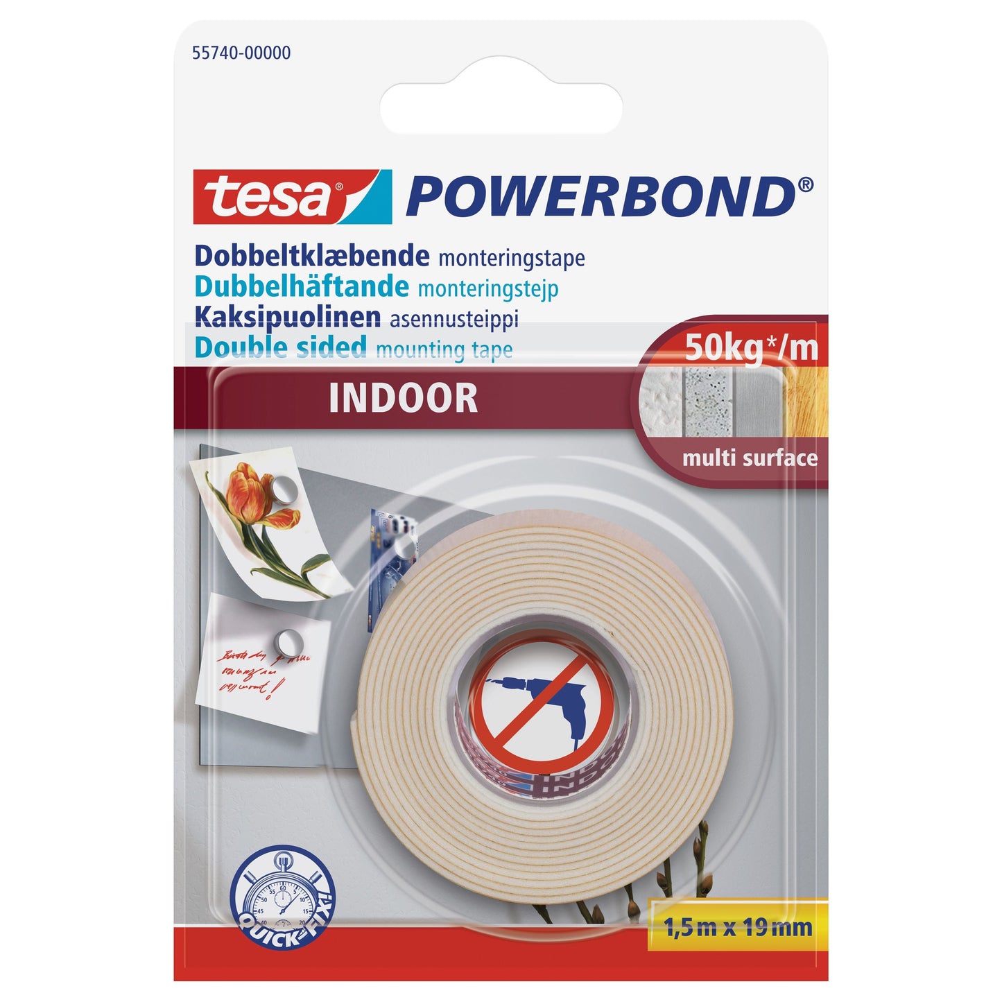 דבק דו צדדי חזק לשימוש פנים, 1.5 מטר על 19 מ"מ