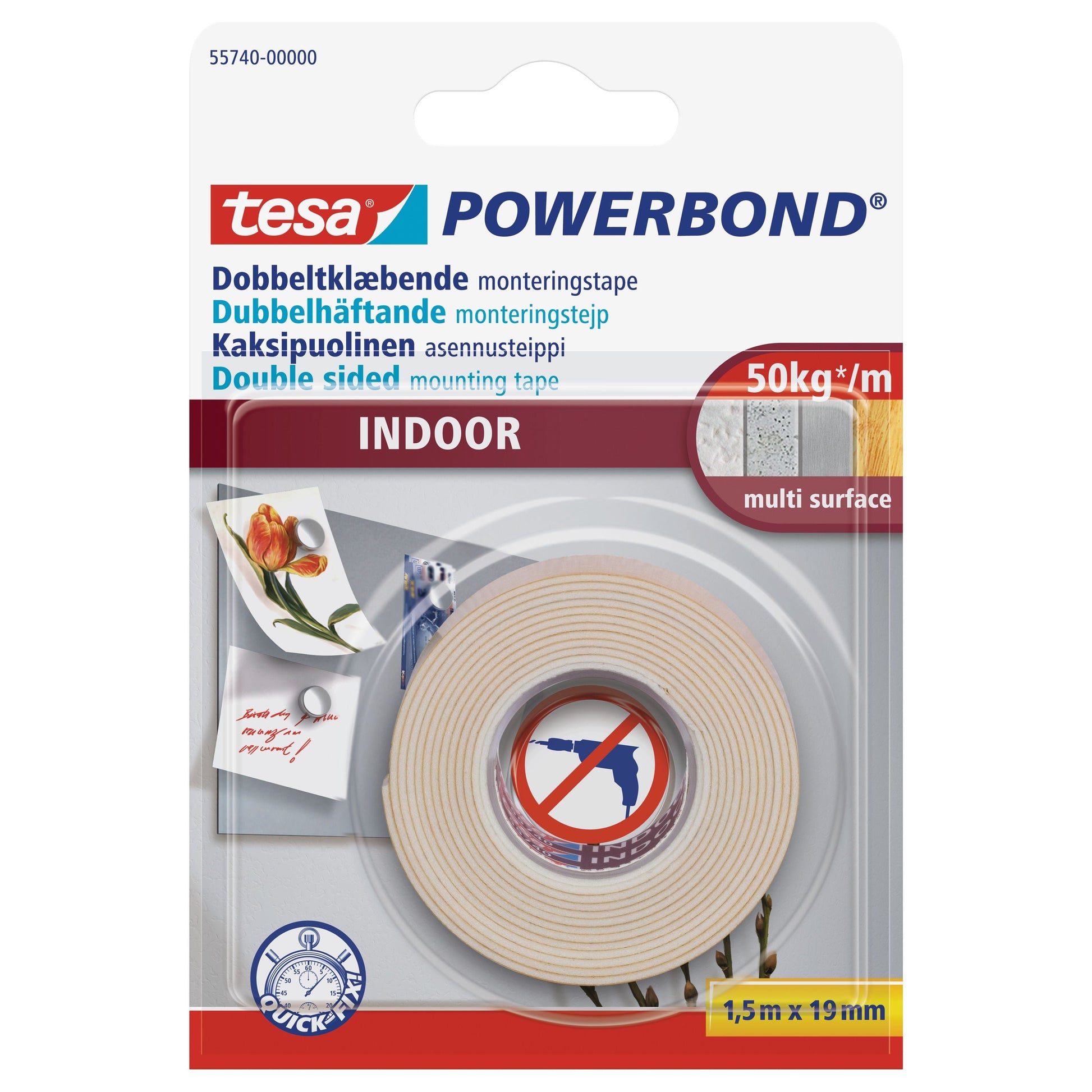 דבק דו צדדי חזק לשימוש פנים, 1.5 מטר על 19 מ"מ