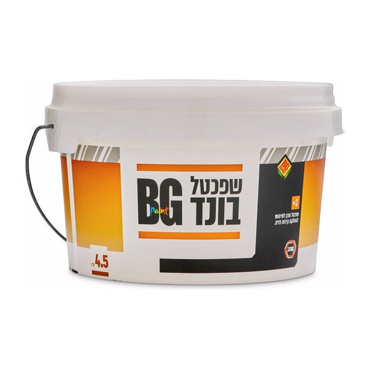 דלי פלסטיק צבעוני עם מכסה בסביבה לבנה.

שפכטל בונד BG
מתאים לשימוש במריחת שפכטל על קירות פנים.
צבע: לבן
נפח: 4.5
ק"ג
