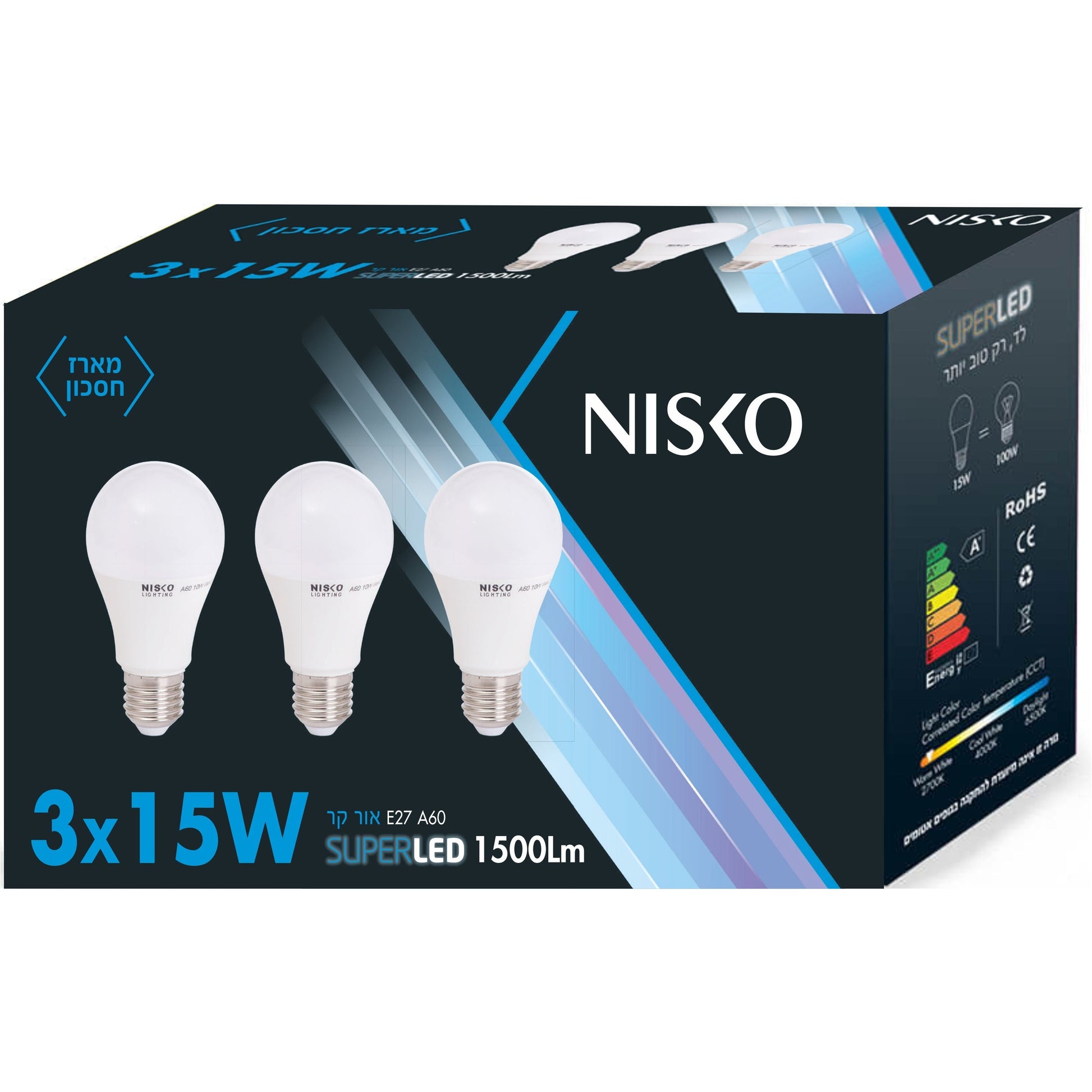 שלישיית נורות LED 15W לבן