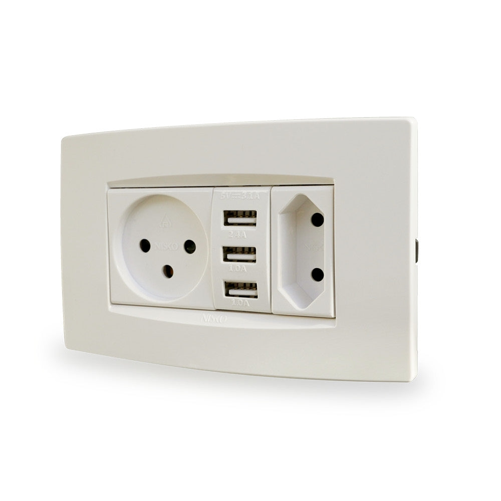 מארז טריפל USB+שקע+שקע דו