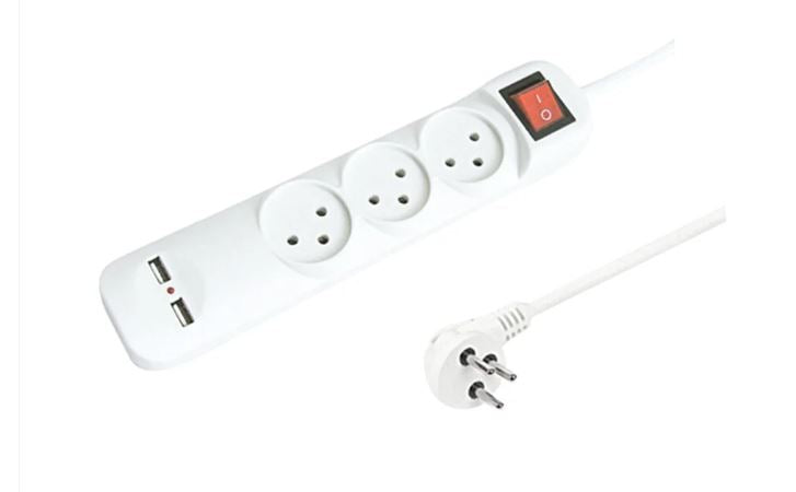 רב שקע 3 +2 שקעי USB 2.1A 