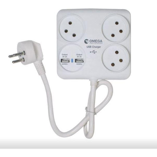 מפצל חשמל T4 + שני שקעי USB                  
 