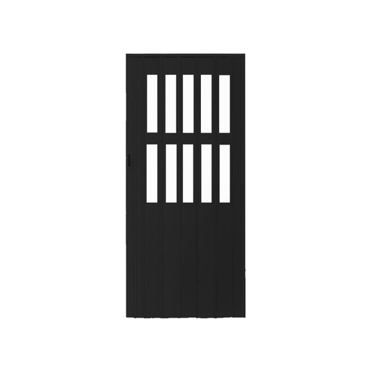 דלת אקורדיון הרמוניקה מתקפלת עם חלונות צבע שחור