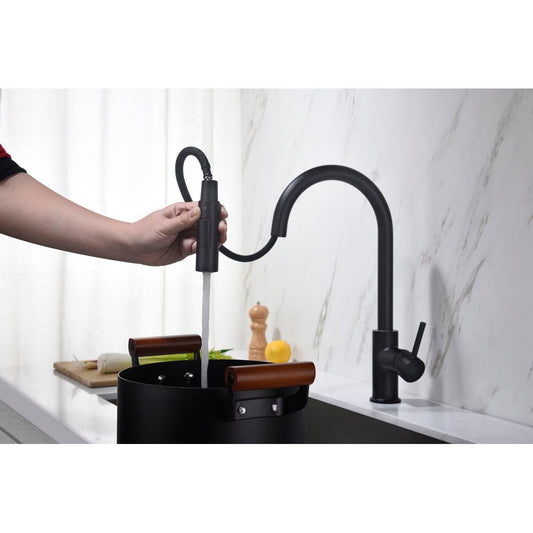 ברז מטבח נשלף גראנדה שחור מט