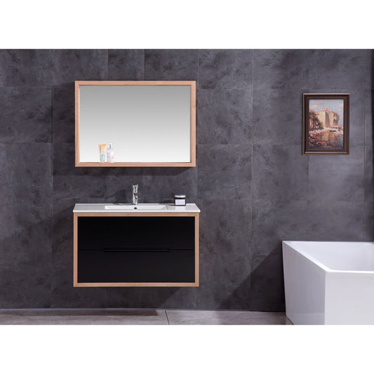 ארון אמבטיה תלוי איביזה 101 ס"מ שחור ועץ