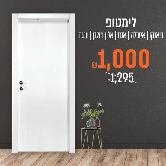 דלת לבנה, עומדת, ליד שולחן וצמחים.

לימיטופ
ביאנקו | איקזלה | אגוז | אלון מולבן | ונגה
₪ 1,000
₪ 1,295