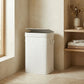 סל כביסה במבוק מרובע - לבן, Japandi, Soft North Light, bathroom, it must be located at the corner of the walls of the room.
