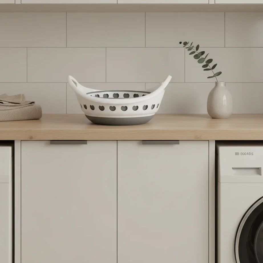 סל כביסה מתקפל, 22 ליטר, Scandi Neutrals, Modern, Bathroom Clinical, Laundry room, minimal props.