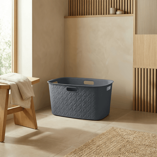 גיגית כביסה סופטקס 45L אפור, Japandi, Soft North Light, bathroom.