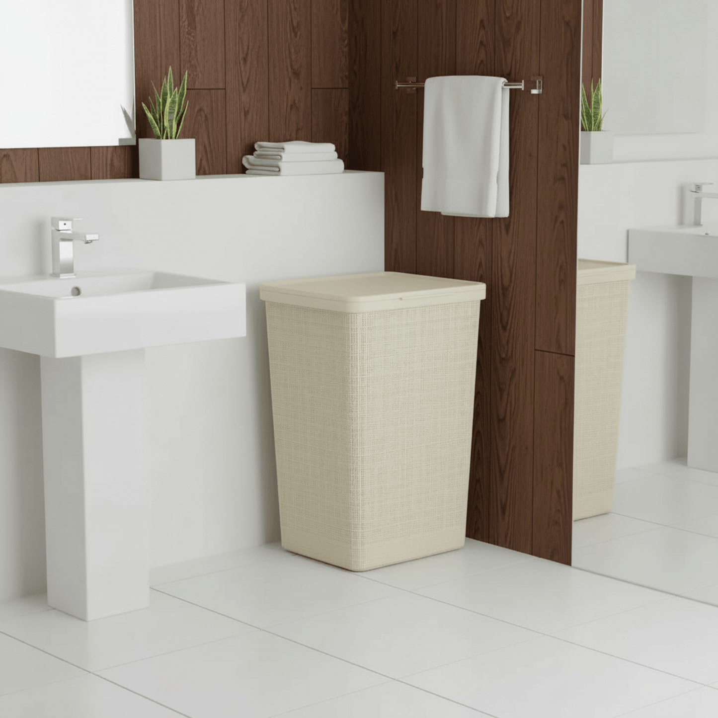 סל כביסה יוטה 58 ליטר קרם, Modern, Soft North Light, bathroom.