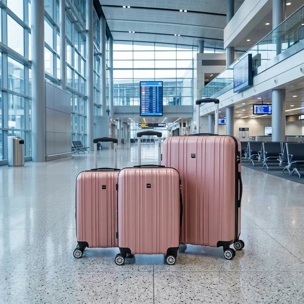 סט מזוודות קשיחות MIAMI צבע ורוד, airport, airport style, Bright Clean.