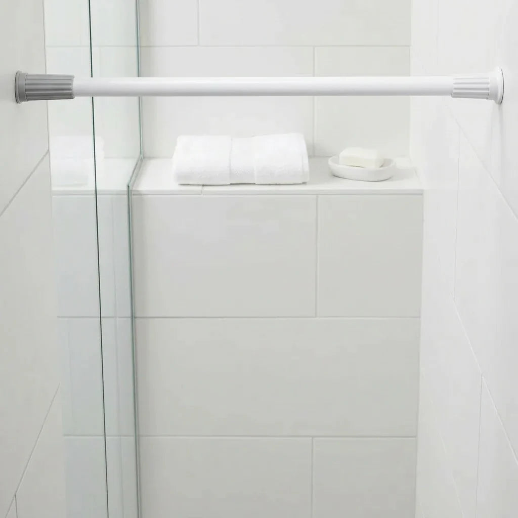 מוט וילון 140-260 סמ אלומניום לבן, Bathroom , Clear Sunny Day.